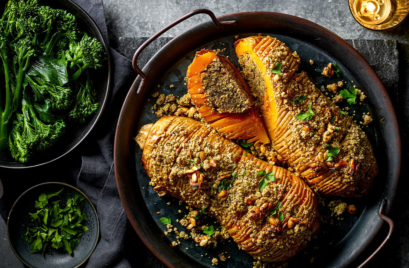 Stuffed hasselback squash